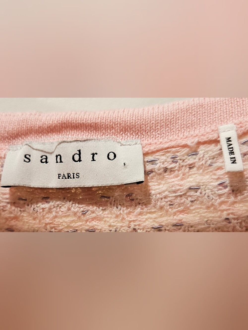 SANDRO Daniella Tweed Cropped Top Rose Pink $220 Paris Size Small NWT - Picture 9 of 16